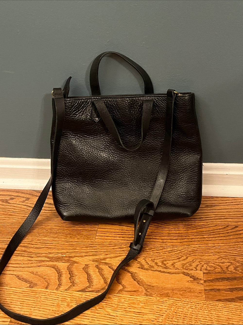 Madewell Small Transport Tote Crossbody Bag Zip Top Black Leather
